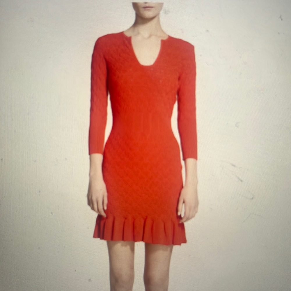Alexander McQueen Red Diamond Knit Flared Hem Dress size large BNWT